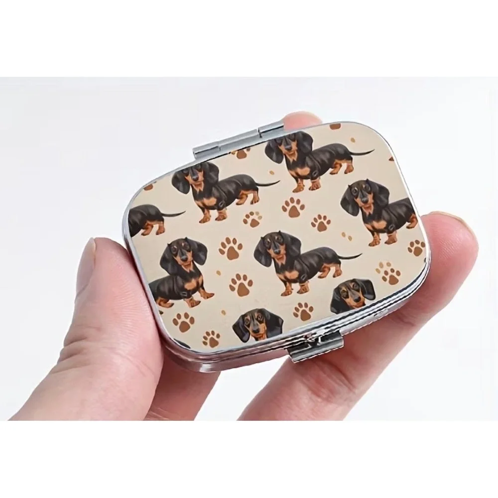 Dachshund Pill Box Unisex Small Cream New Dog Print Case